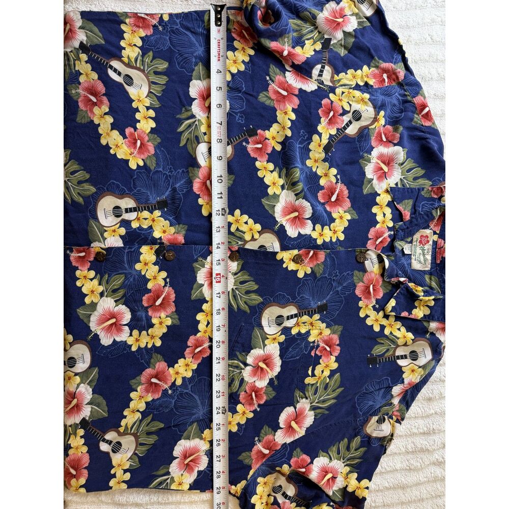 Hilo Hattie Hawaiian Shirt Mens 3XL Blue Floral Ukulele Aloha Button Up - Picture 8 of 11